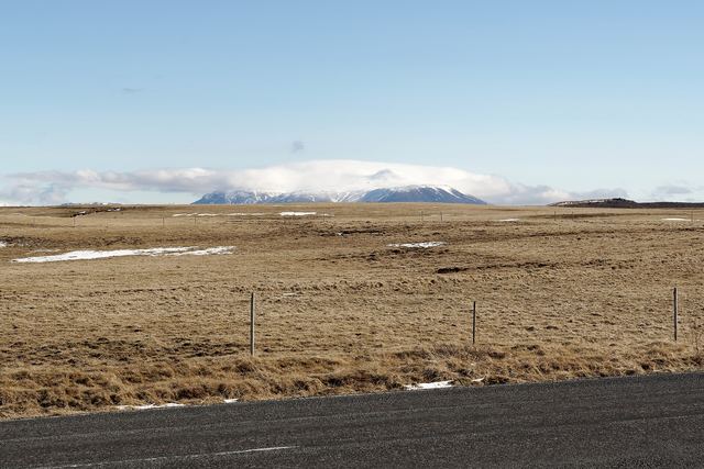 Langjökull ice cap on the horizon seen from Road 35, Iceland