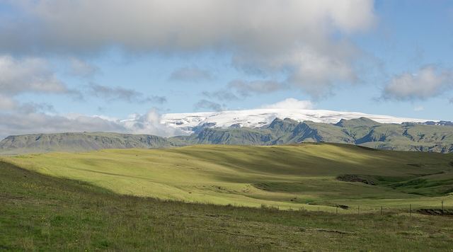 Mýrdalsjökull ice cap seen from Road 1 in south Iceland